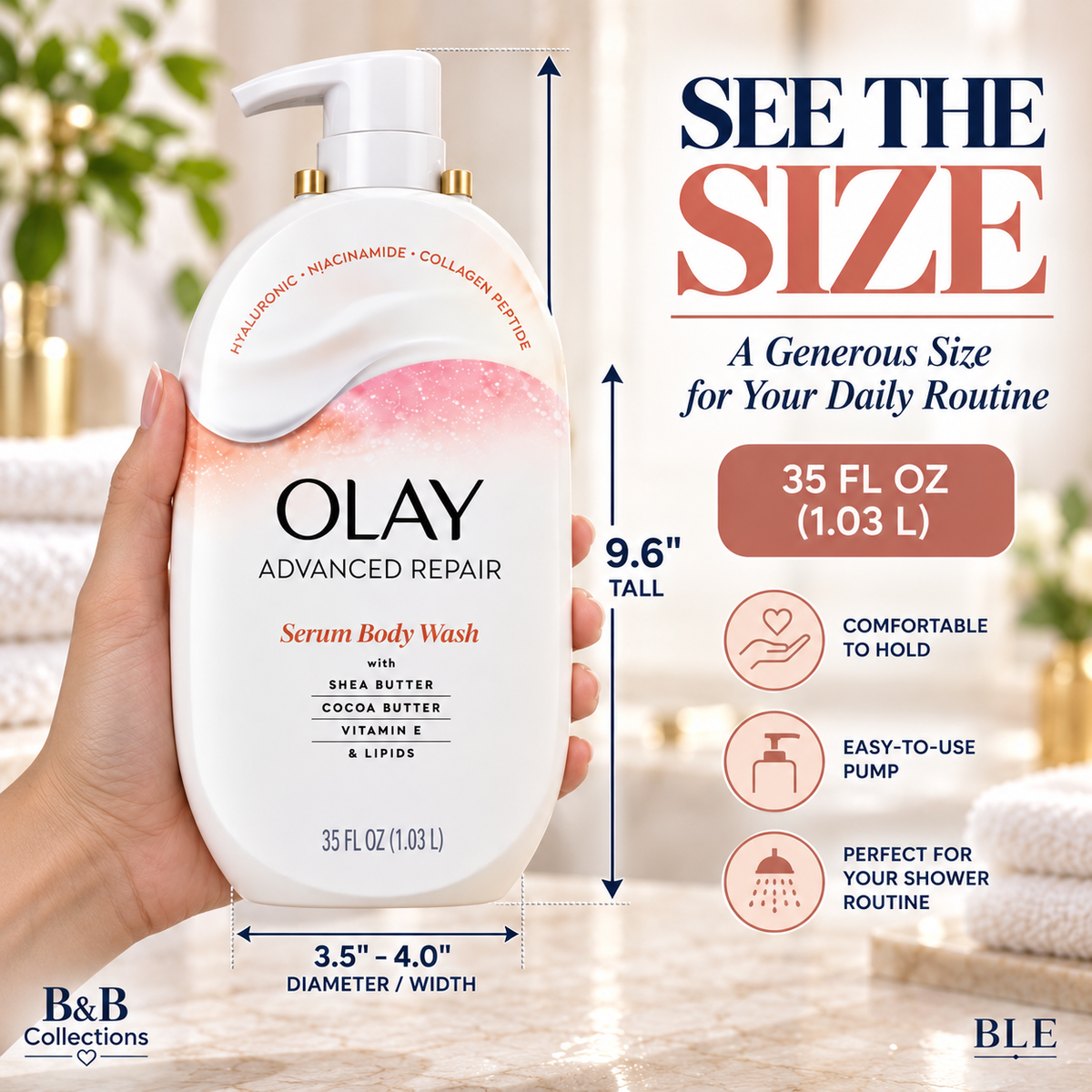 Olay Advanced Repair Serum Body Wash with Shea Butter, Cocoa Butter, Vitamin E & Lipids, 35 fl oz