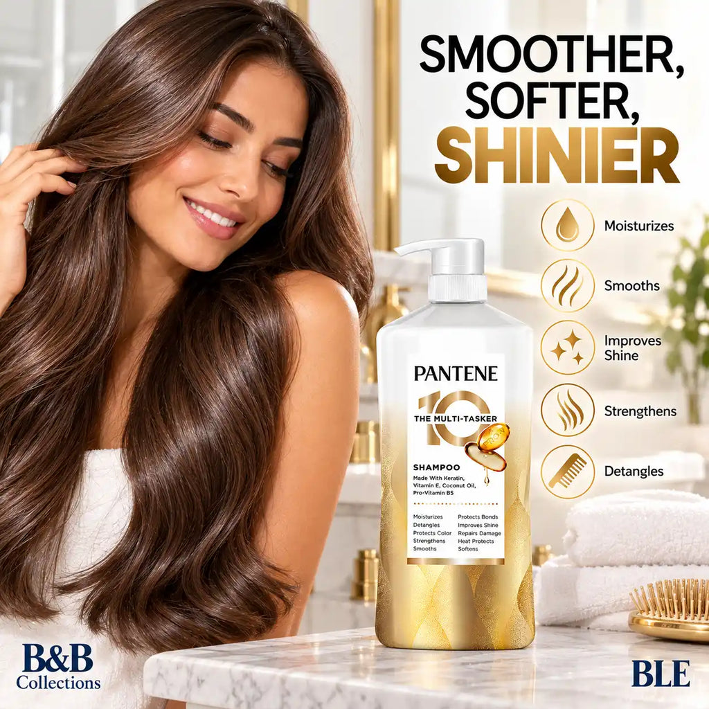Pantene Pro-V The Multi-Tasker 10 Shampoo, 10-in-1 Hair Benefits, Keratin, Vitamin E, Coconut Oil & Pro-Vitamin B5, Moisturizing & Strengthening Hair Care, Pump Bottle