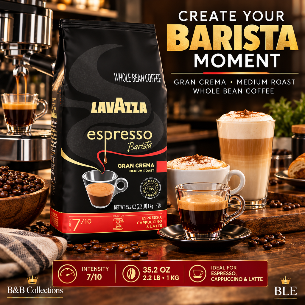 Lavazza Espresso Barista Gran Crema Whole Bean Coffee, Medium Roast, Intensity 7/10, 35.2 oz (2.2 lb / 1 kg)