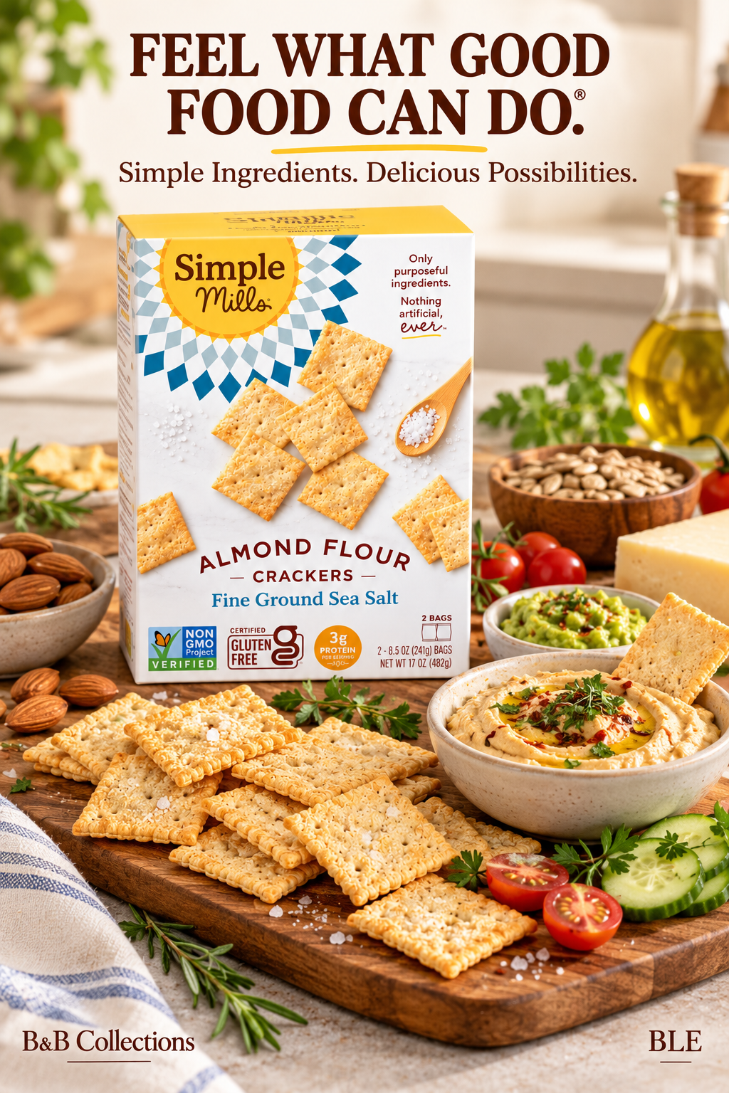 Simple Mills Almond Flour Crackers, Fine Ground Sea Salt, Gluten-Free, Grain-Free, Non-GMO, Vegan, Paleo-Friendly, 3g Protein, 2 Bags (8.5 oz Each)