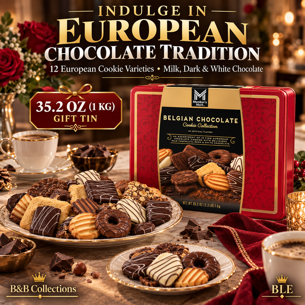 Member’s Mark Belgian Chocolate Cookie Collection, 12 European Cookie Varieties, Milk, Dark & White Chocolate, 35.2 oz Gift Tin