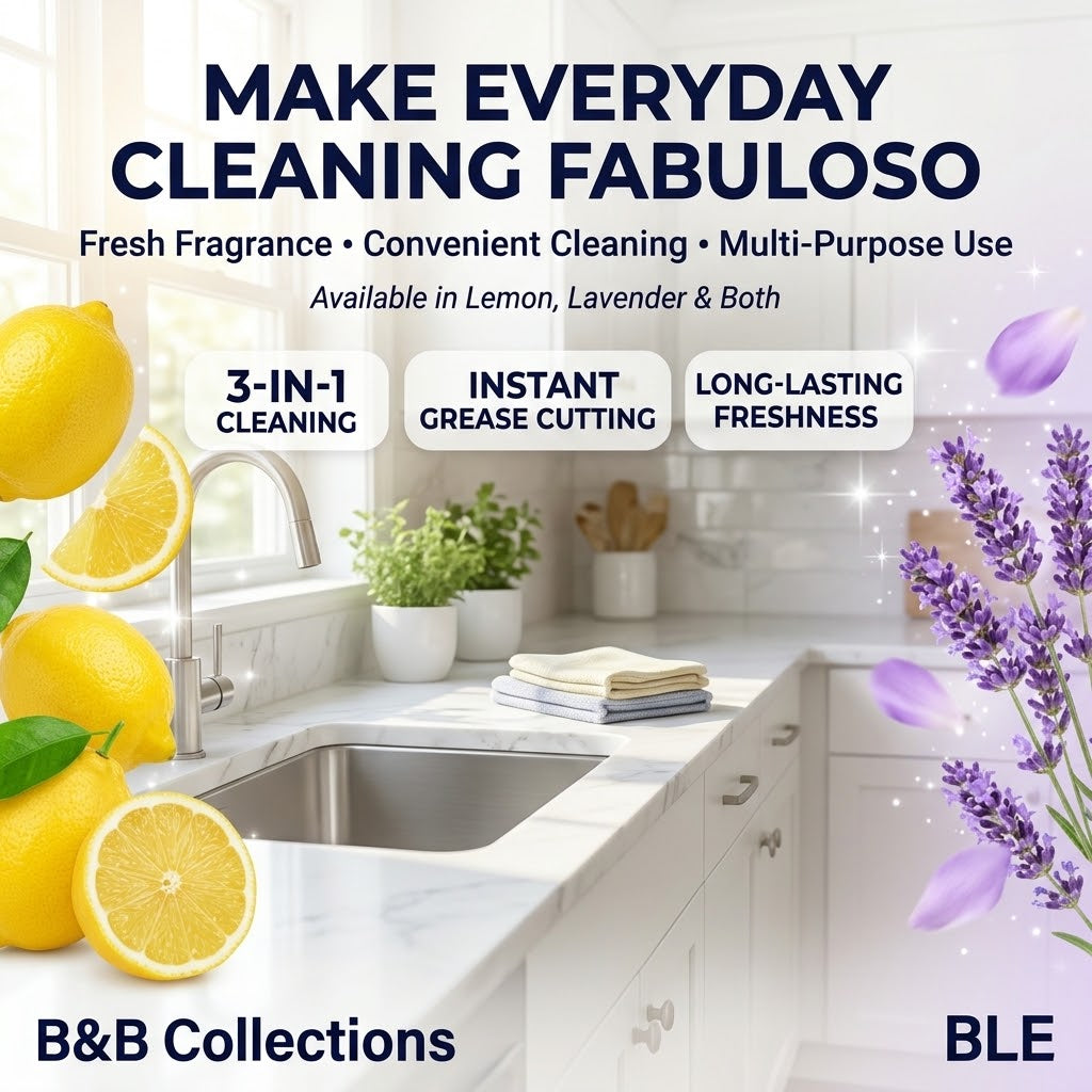 Fabuloso 3-in-1 Multi-Purpose Cleaning Spray, Lemon & Lavender Scents, Instant Grease Cutting, Long-Lasting Freshness, Kitchen & Bathroom Cleaner – Available in Lemon, Lavender & Variety 2-Pack