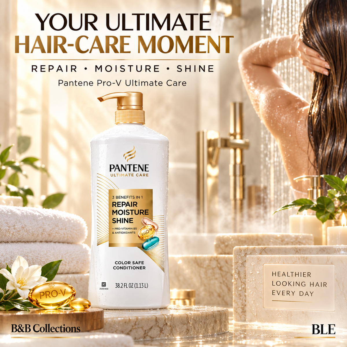 Pantene Pro-V Ultimate Care Repair, Moisture & Shine Conditioner, Color Safe, 38.2 fl oz
