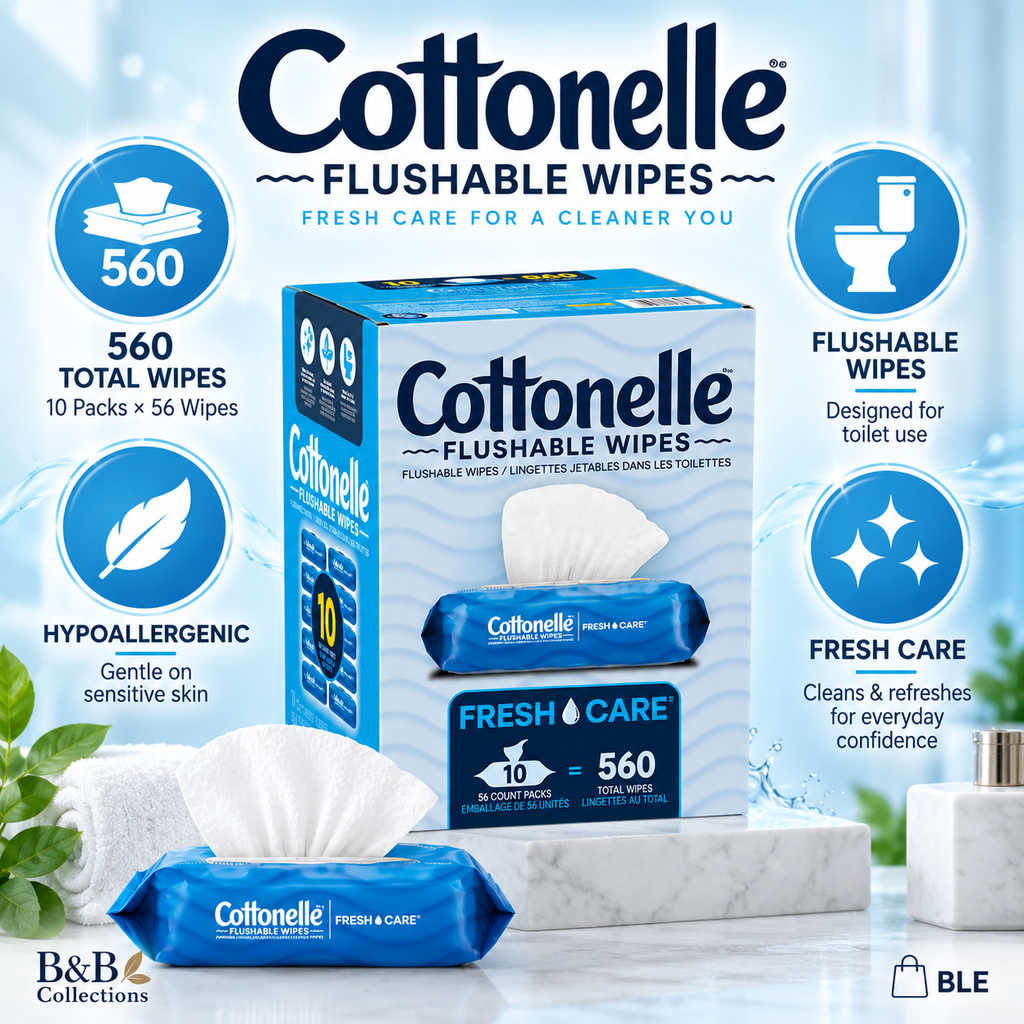 Cottonelle Fresh Care Flushable Wipes, 560 Total Wipes, 10 Packs of 56, Hypoallergenic Moist Cleansing Wipes