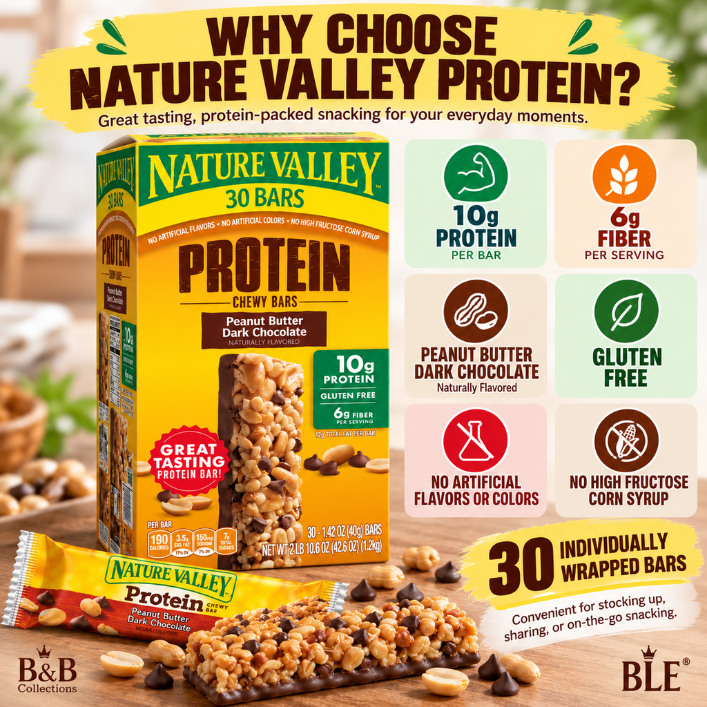 Nature Valley Protein Chewy Granola Bars, Peanut Butter Dark Chocolate, 10g Protein, Gluten Free, 6g Fiber, 30 Individually Wrapped Bars, 42.6 oz