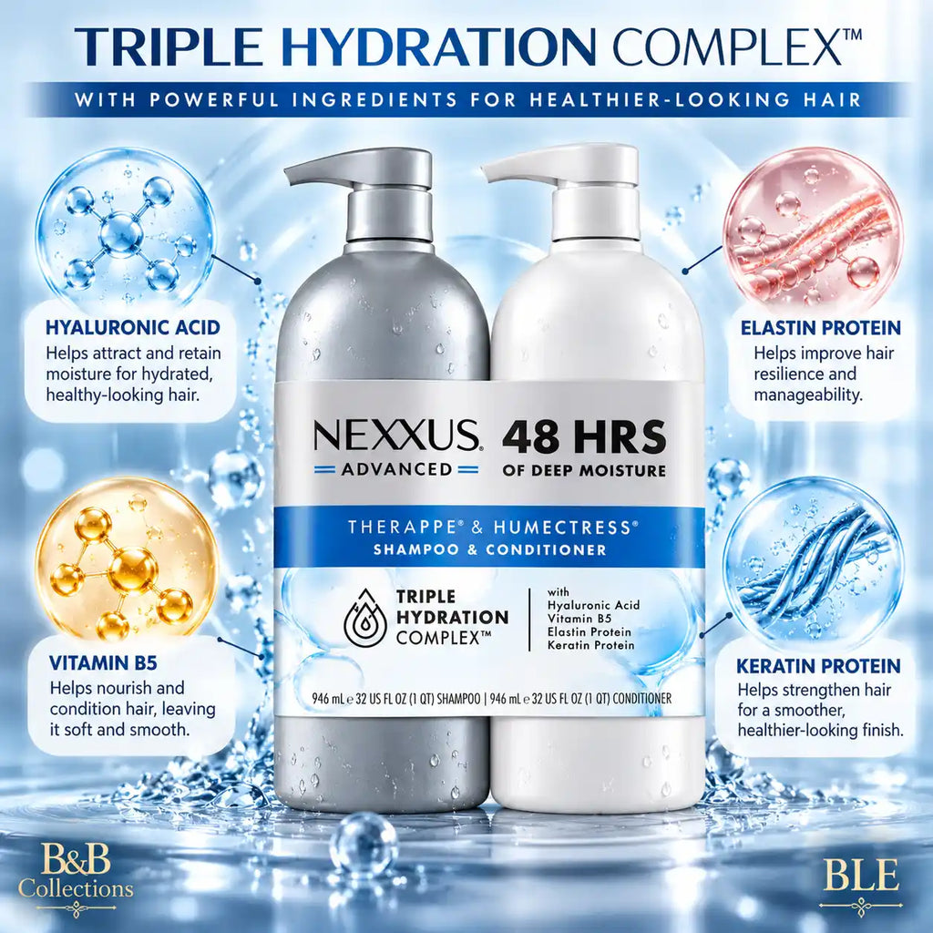 Nexxus Advanced Therappe & Humectress Shampoo and Conditioner Set, Triple Hydration Complex with Hyaluronic Acid, Vitamin B5, Elastin & Keratin Protein, 48-Hour Deep Moisture, 32 fl oz Each, 2-Pack