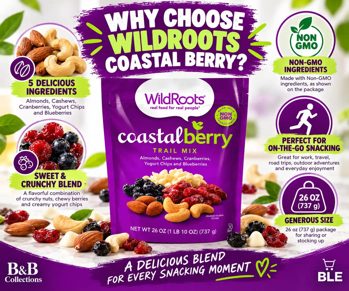 WildRoots Coastal Berry Trail Mix, Almonds, Cashews, Cranberries, Yogurt Chips & Blueberries, Non-GMO, 26 oz (737 g)