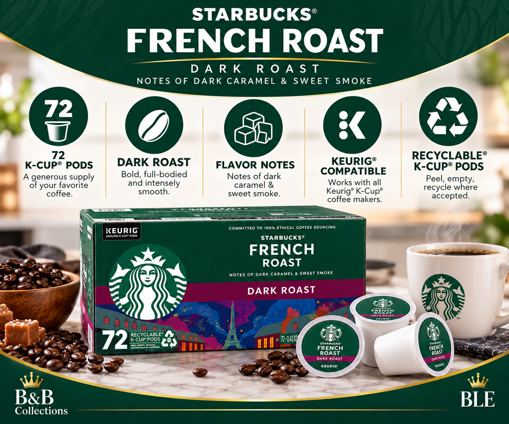 Starbucks French Roast Dark Roast Coffee K-Cup Pods, Keurig Compatible, 72 Count