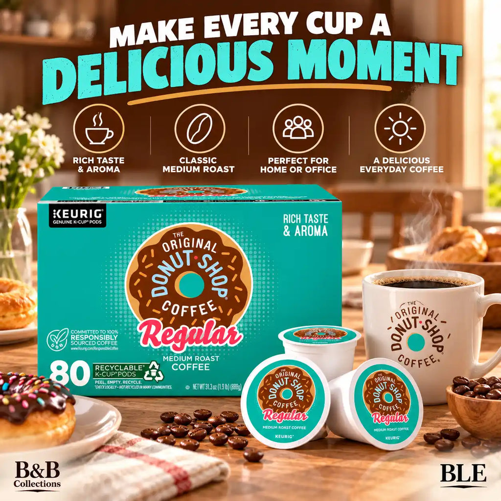 The Original Donut Shop Regular Medium Roast Coffee, Keurig Genuine K-Cup Pods, Rich Taste & Aroma, Recyclable Coffee Pods, 80 Count