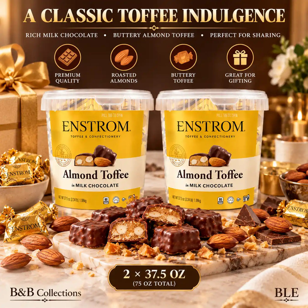 Enstrom Almond Toffee in Milk Chocolate, 37.5 oz Each, Premium Chocolate-Covered Almond Toffee, Crunchy Butter Toffee with Roasted Almonds, Gourmet Candy Gift Tubs, 2-Pack (75 oz Total)