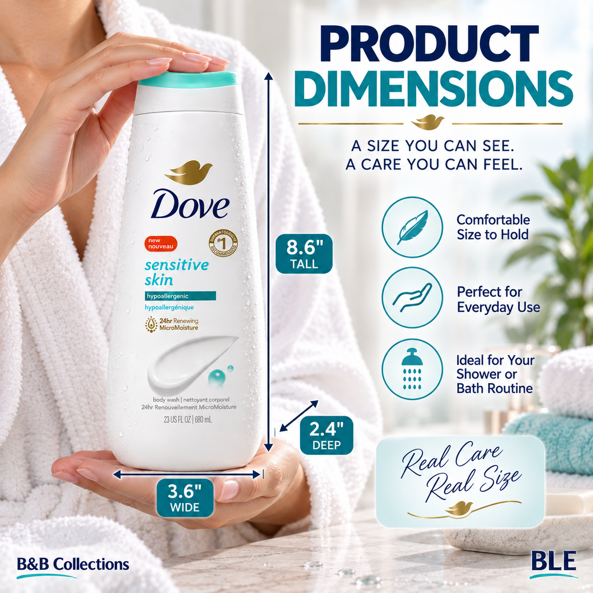 Dove Sensitive Skin Body Wash, Hypoallergenic, 23 fl oz