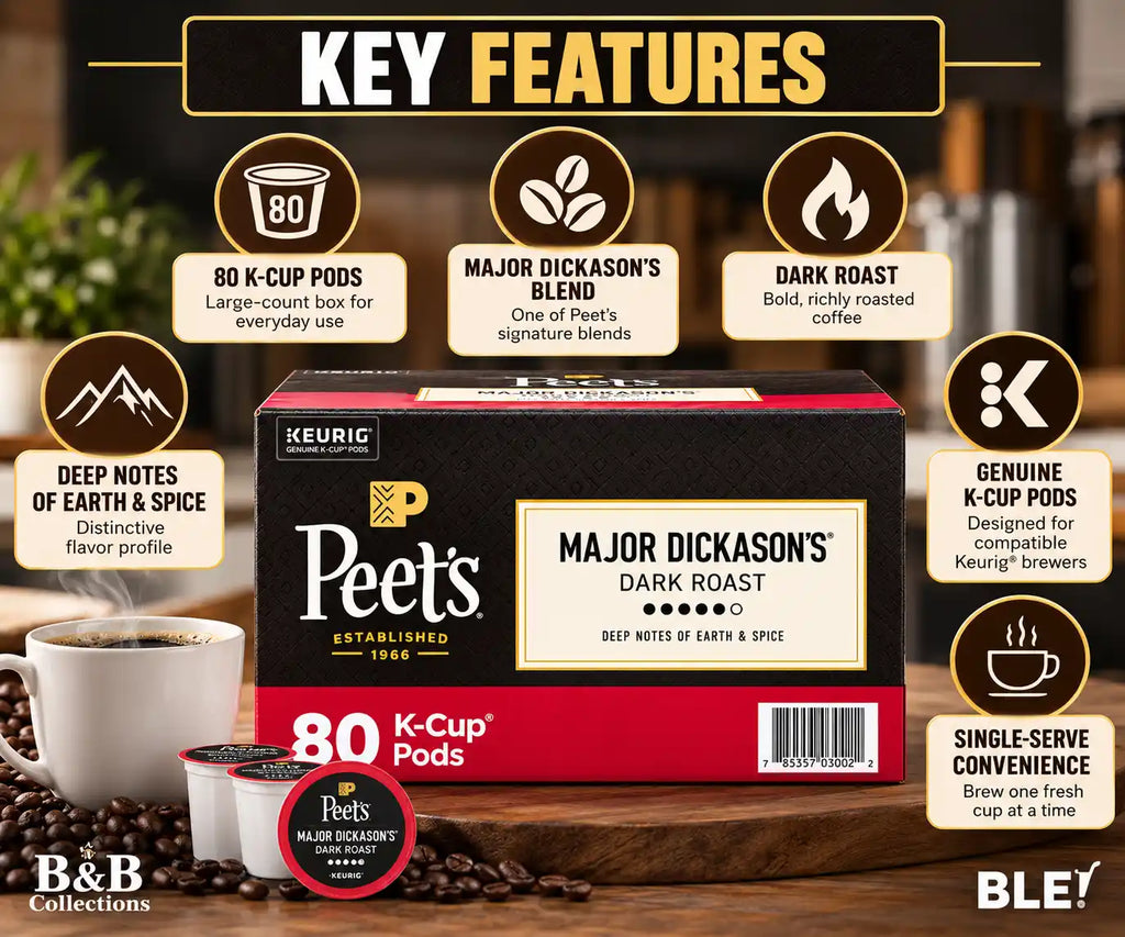 Peet’s Coffee Major Dickason’s Blend Dark Roast K-Cup Pods, Deep Notes of Earth & Spice, 80 Count