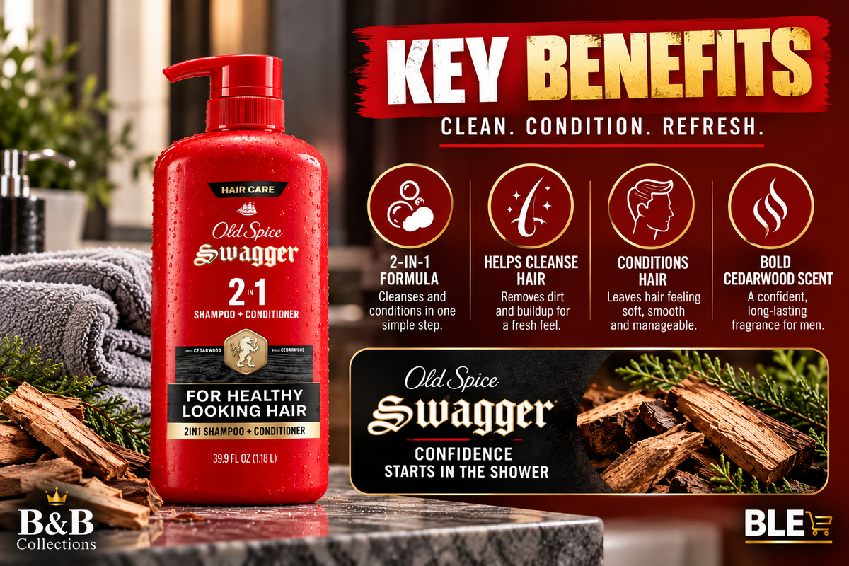 Old Spice Swagger 2-in-1 Shampoo and Conditioner for Men, Cedarwood Scent, For Healthy Looking Hair, 39.9 fl oz
