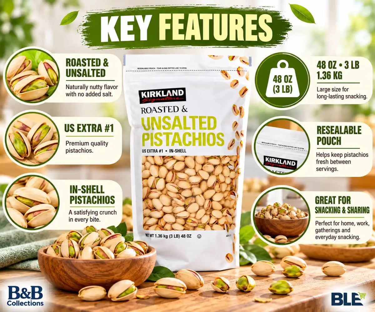 Kirkland Signature Roasted & Unsalted Pistachios, US Extra #1 In-Shell, Resealable Pouch, 48 oz (3 lb / 1.36 kg)