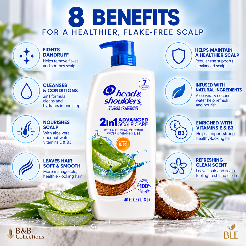 Head & Shoulders 2-in-1 Advanced Scalp Care Anti-Dandruff Shampoo & Conditioner with Aloe & Coconut Water, Vitamin E & B3, 40 fl oz