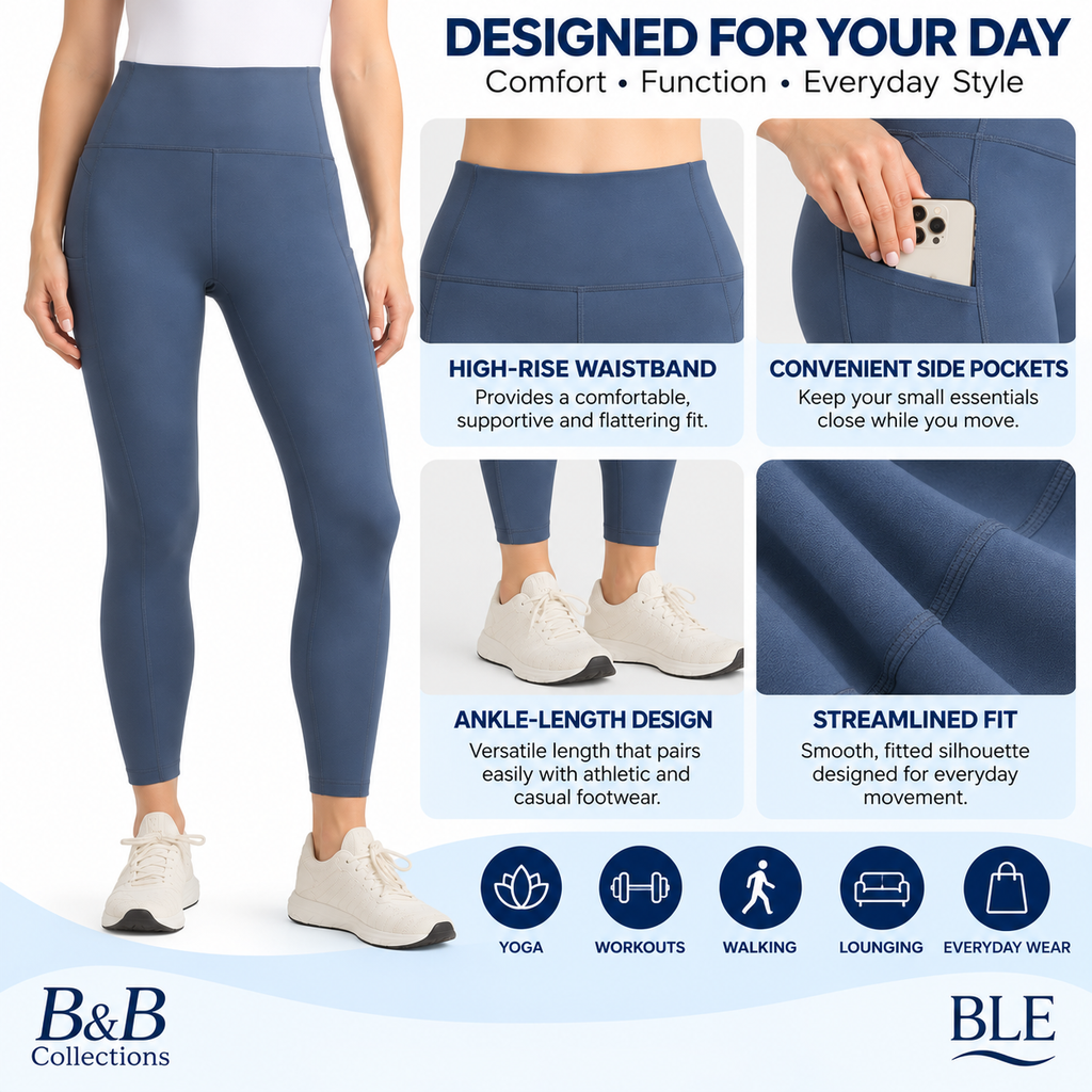 Danskin Women's Streamline Pocket Leggings, High-Waisted Activewear Pants, Light Navy Blue, XX-Large, Regular