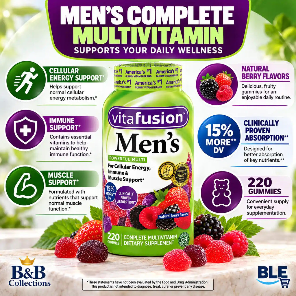 vitafusion Men's Complete Multivitamin Gummies, Natural Berry Flavors, Cellular Energy, Immune & Muscle Support, 220 Count