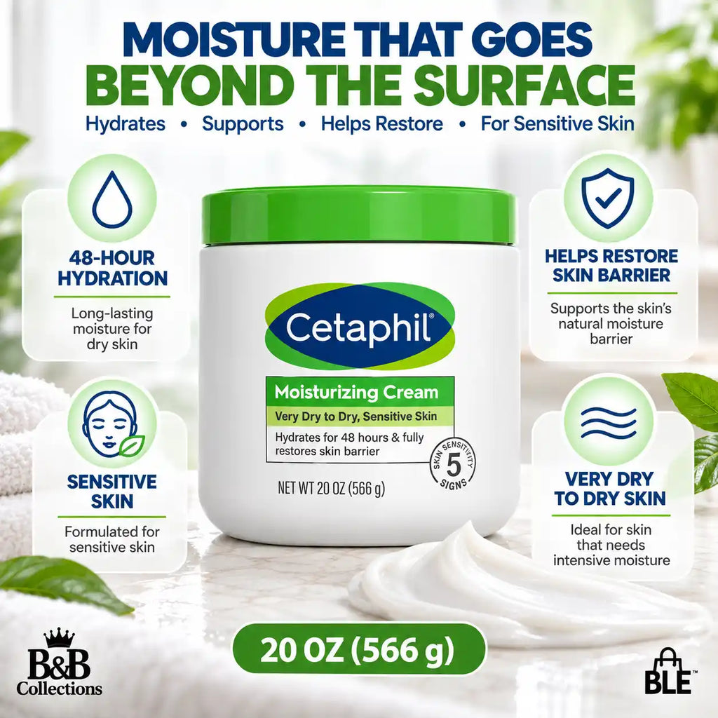 Cetaphil Moisturizing Cream for Very Dry to Dry Sensitive Skin, 48-Hour Hydration & Skin Barrier Support, 20 oz (566 g)