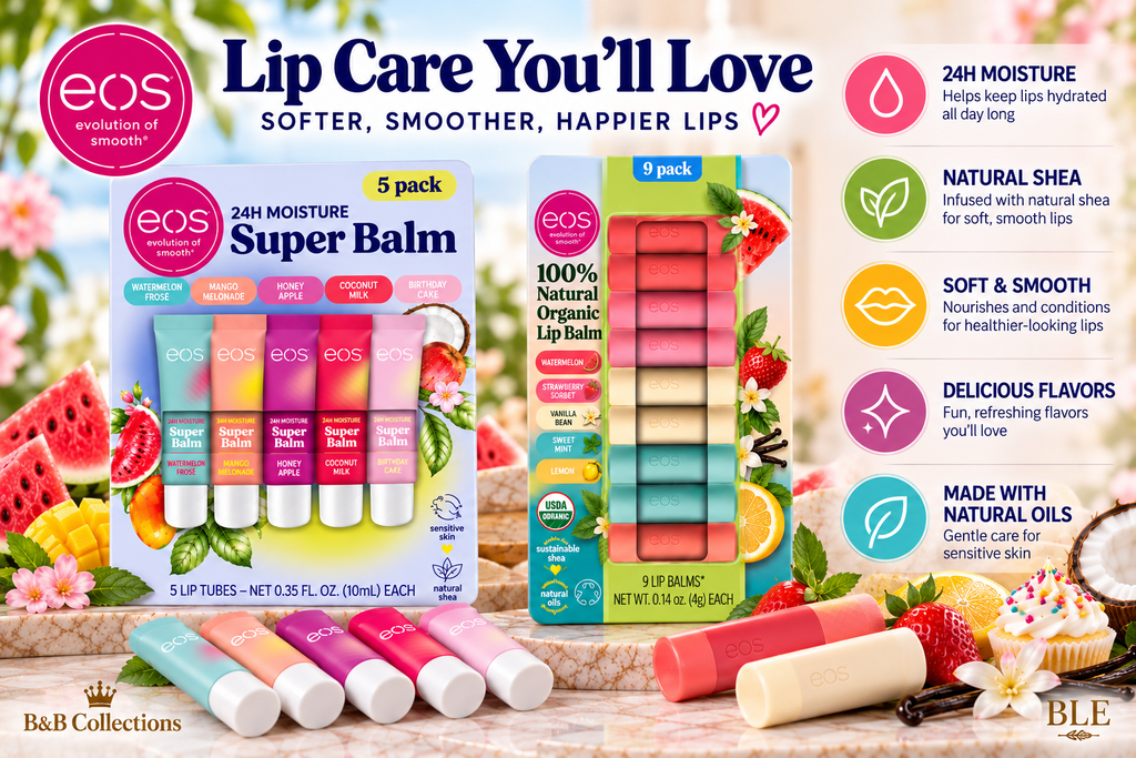 eos Lip Balm Bundle Set, Super Balm 5-Pack & 100% Natural Organic Lip Balm 9-Pack, Assorted Flavors, Moisturizing Lip Care, 14 Total Lip Balms