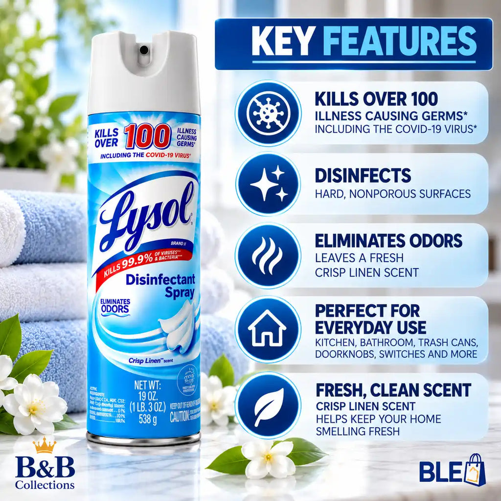 Lysol Disinfectant Spray, Crisp Linen Scent, Eliminates Odors, 19 oz (538 g)