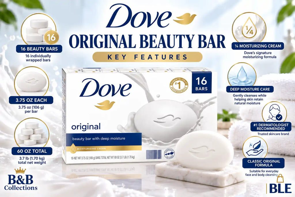 Dove Original Beauty Bar with Deep Moisture, ¼ Moisturizing Cream, 3.75 oz Bars, 16 Count, 60 oz Total