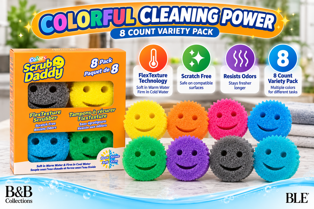 Scrub Daddy Colors Variety Pack, 8 Count, FlexTexture Scratch-Free Scrub Sponges, Odor-Resistant, Firm in Cold Water & Soft in Warm Water, Multicolor