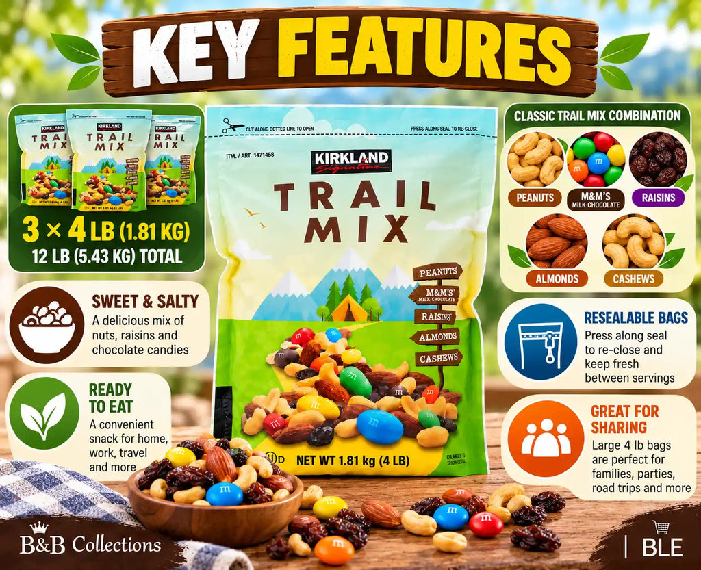 Kirkland Signature Trail Mix, Peanuts, M&M’s, Raisins, Almonds & Cashews, 4 lb Bags, 3 Pack, 12 lb Total