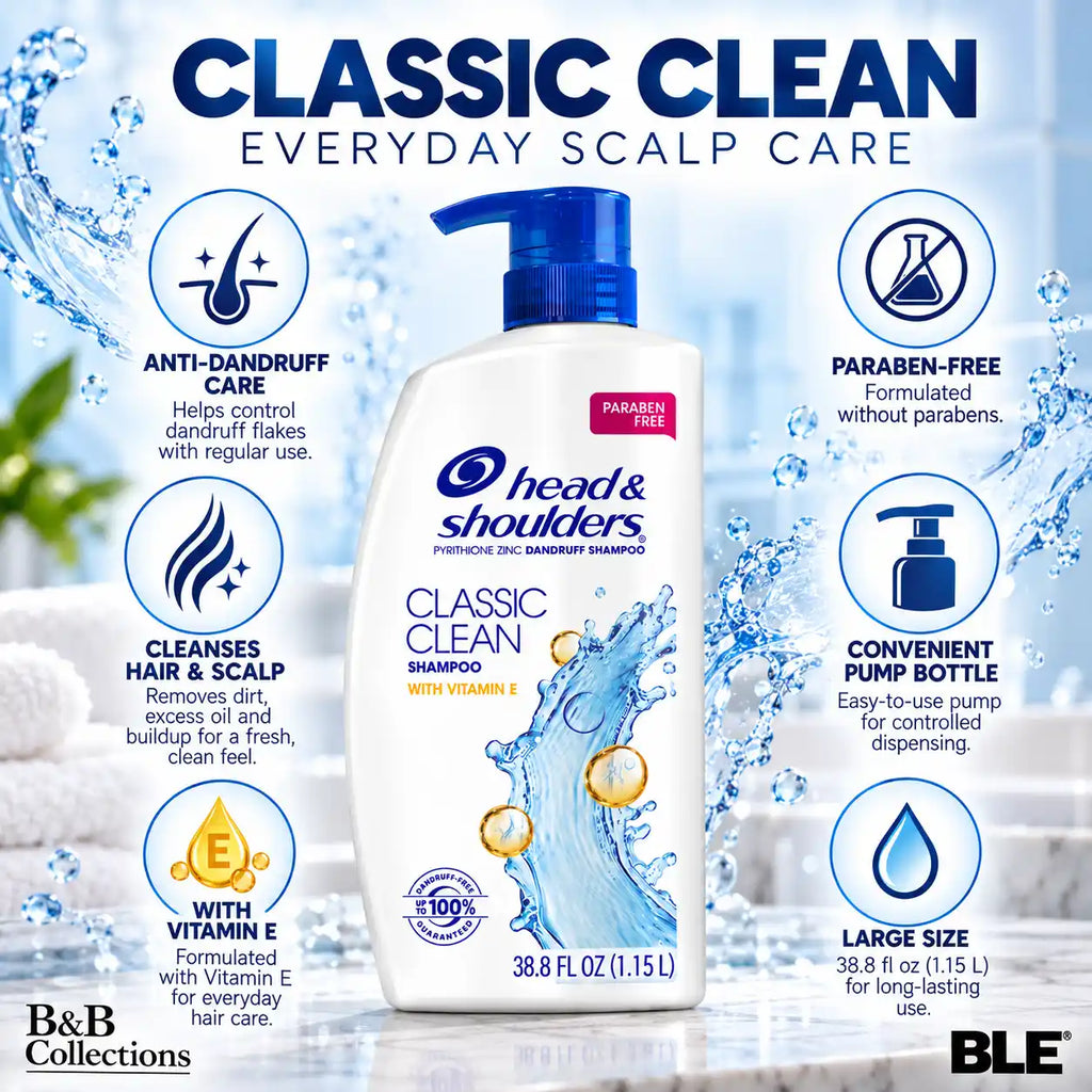 Head & Shoulders Classic Clean Anti-Dandruff Shampoo with Vitamin E, Paraben-Free, Daily Scalp Care, 38.8 fl oz (1.15 L)
