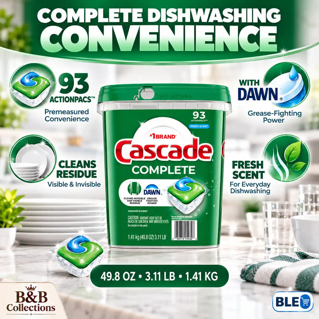 Cascade Complete ActionPacs Dishwasher Detergent with Dawn, Fresh Scent, 93 Count, 49.8 oz