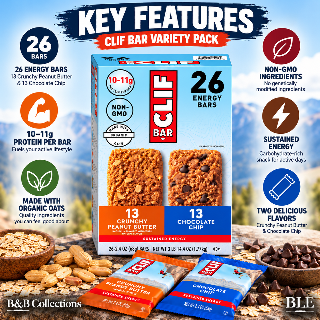 CLIF BAR Energy Bar Variety Pack, Crunchy Peanut Butter & Chocolate Chip, 2.4 oz Each, 26 Count