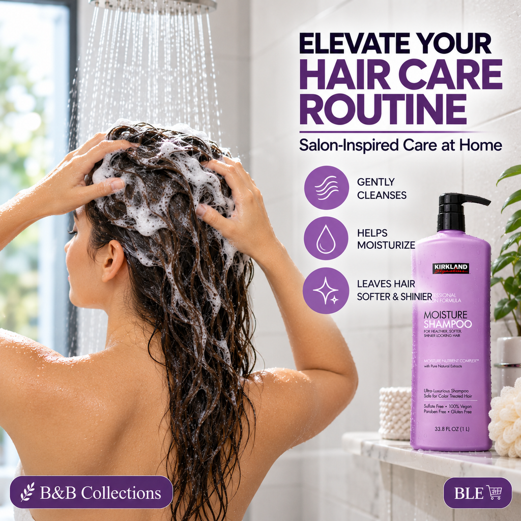 Kirkland Signature Moisture Shampoo, Professional Salon Formula, Sulfate-Free, Vegan, Paraben-Free, for Healthier, Softer, Shinier Hair, 33.8 fl oz (1 L)
