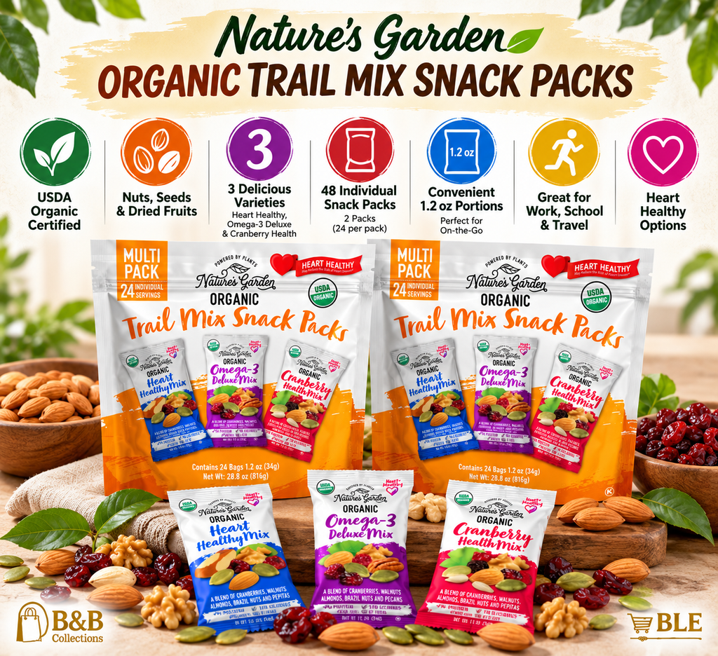 Nature's Garden Organic Trail Mix Snack Packs, 48 Individual Bags, 2-Pack, Heart Healthy Nut & Fruit Mix Variety, 1.2 oz Each
