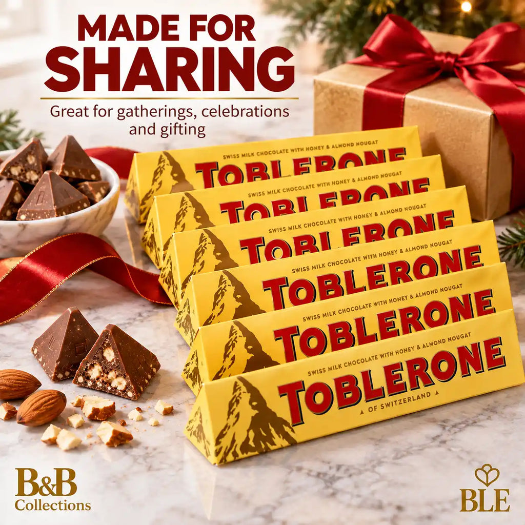 Toblerone Swiss Milk Chocolate with Honey & Almond Nougat, Triangle Chocolate Bars, 6-Pack