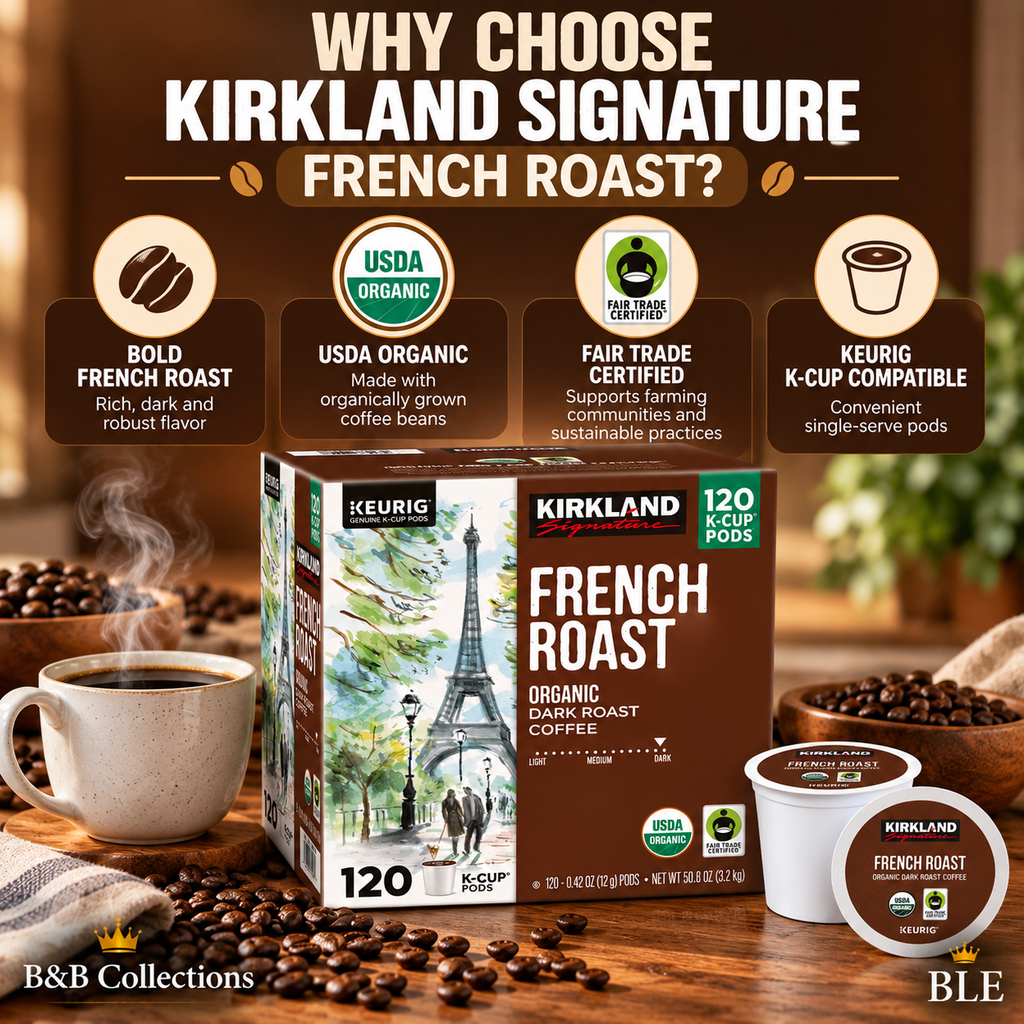 Kirkland Signature Organic French Roast Coffee K-Cup Pods, Dark Roast, Keurig Compatible, USDA Organic, Fair Trade Certified, 120 Count