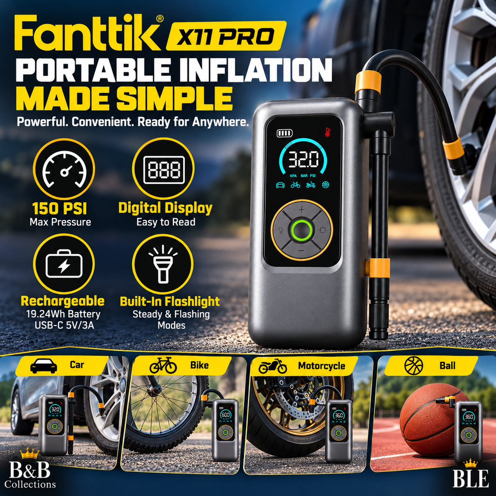 Fanttik X11 Pro Portable Tire Inflator, Cordless Rechargeable Air Compressor, 150 PSI Digital Tire Pump with LED Flashlight for Cars, Bikes, Motorcycles & Balls