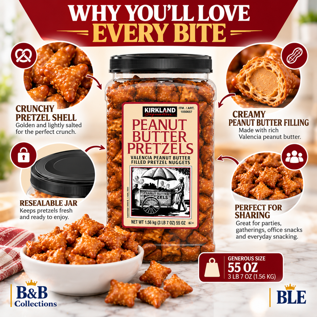Kirkland Signature Peanut Butter Filled Pretzel Nuggets, Crunchy Salted Pretzel Snacks with Creamy Peanut Butter Filling, 55 oz Jar