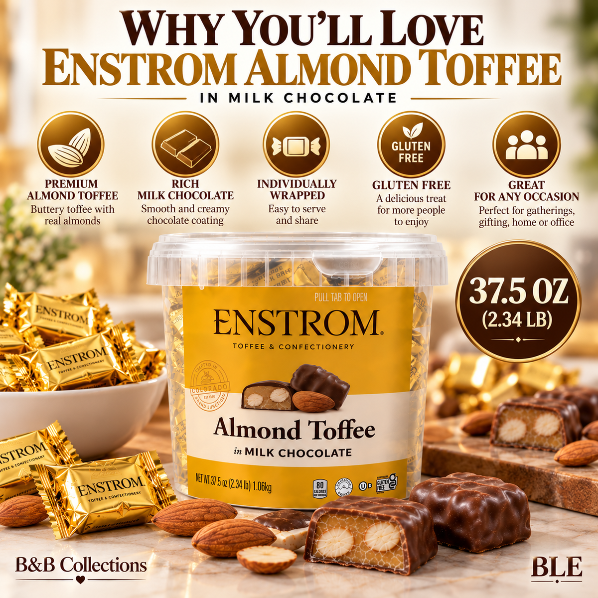 Enstrom Almond Toffee Petites in Milk Chocolate, Individually Wrapped, 37.5 oz