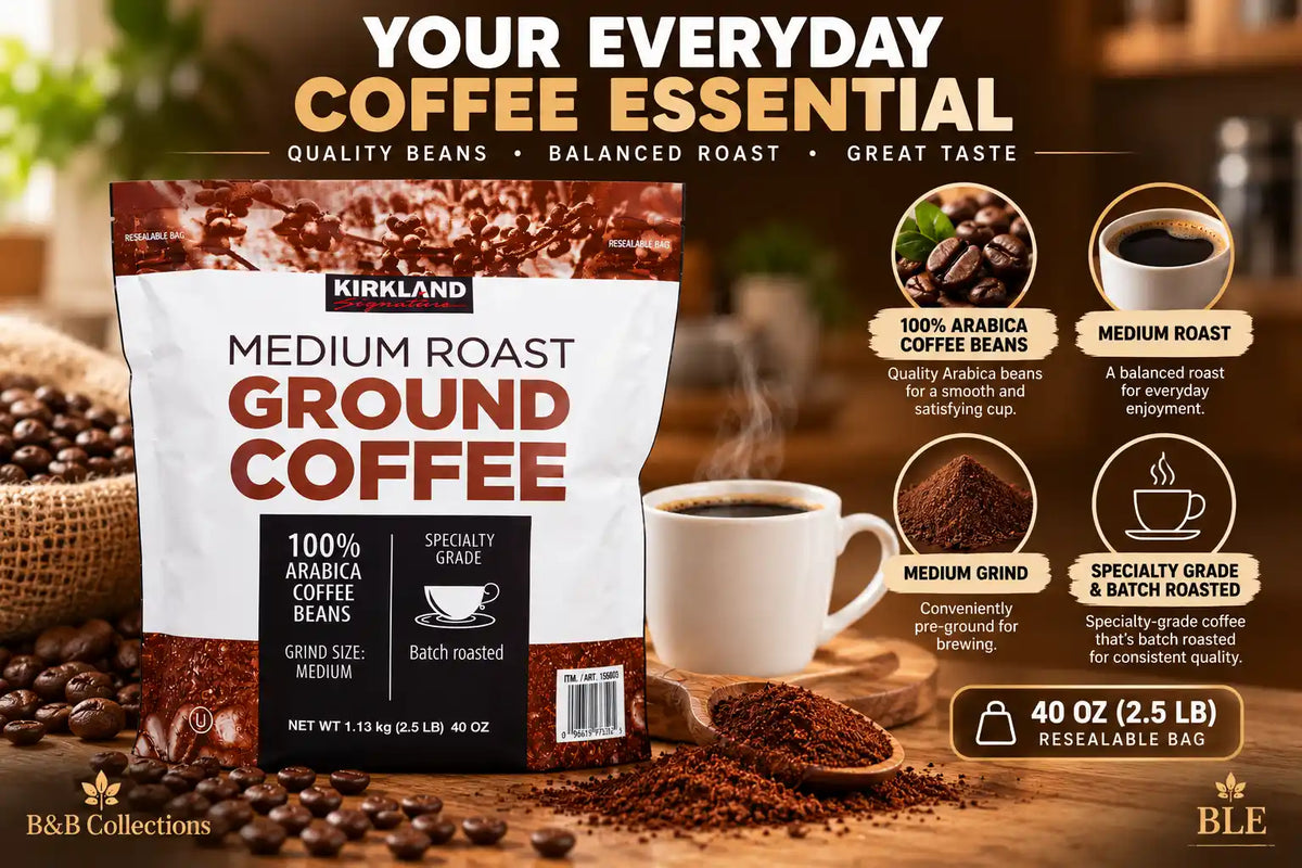 Kirkland Signature Medium Roast Ground Coffee, 100% Arabica Beans, Specialty Grade, Medium Grind, Batch Roasted, 40 oz (2.5 lb), Resealable Bag