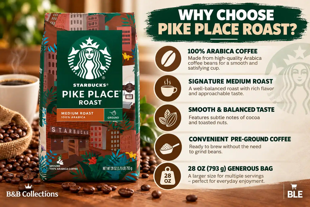 Starbucks Pike Place Roast Ground Coffee, Medium Roast, 100% Arabica Coffee, Smooth & Balanced, 28 oz (793 g)