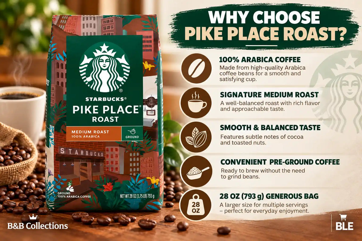 Starbucks Pike Place Roast Ground Coffee, Medium Roast, 100% Arabica Coffee, Smooth & Balanced, 28 oz (793 g)