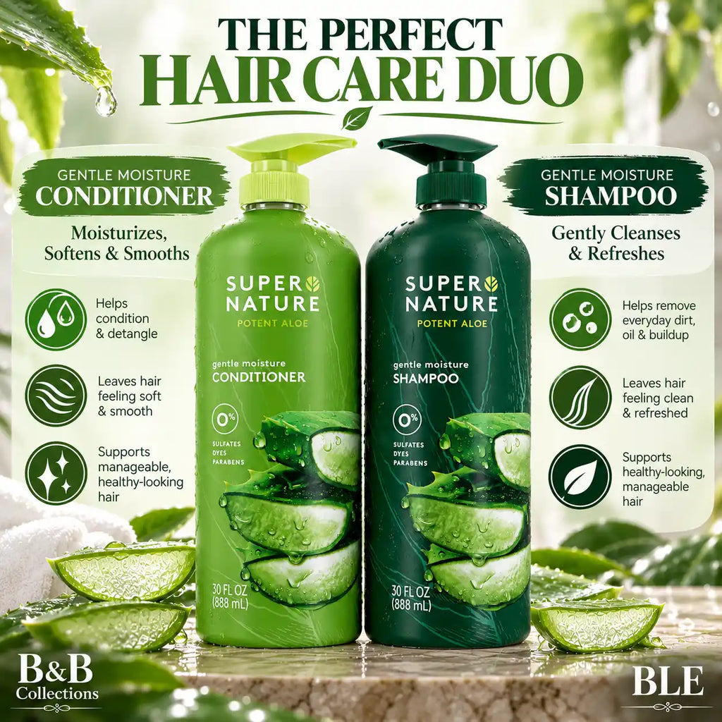 Super Nature Potent Aloe Gentle Moisture Shampoo and Conditioner Sulfates Free, 30 Fl Oz