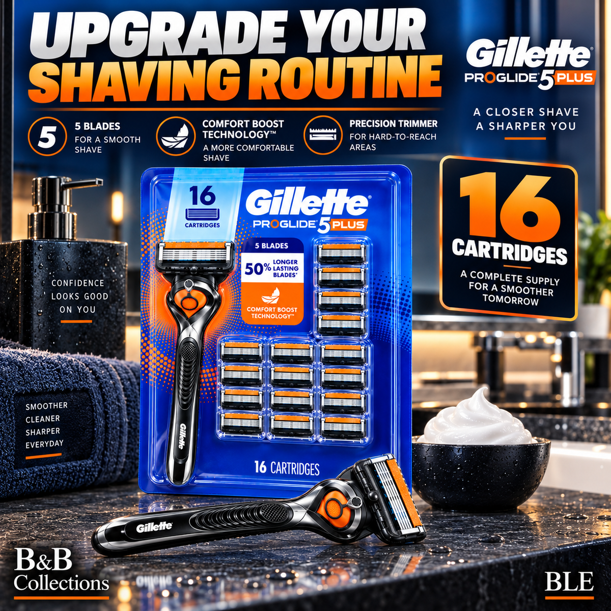 Gillette ProGlide 5 Plus Men’s Razor with 16 Cartridges, 5-Blade Shaving System, Comfort Boost Technology & Precision Trimmer