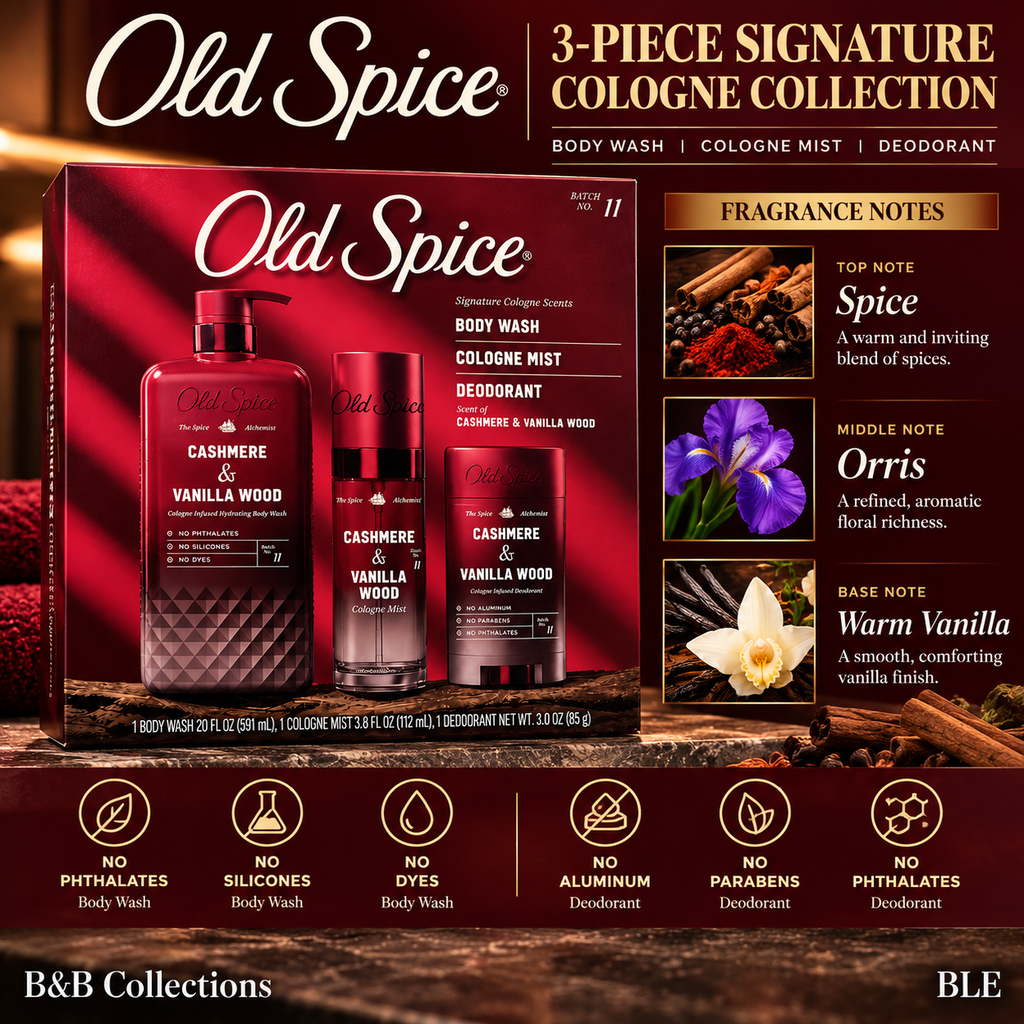 Old Spice The Spice Alchemist Cashmere & Vanilla Wood 3-Piece Gift Set, Body Wash 20 fl oz, Cologne Mist 3.8 fl oz & Deodorant 3 oz