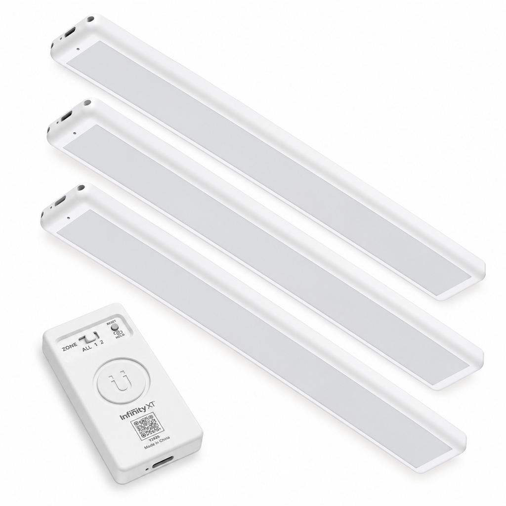 Infinity X1 LED Under Cabinet Lights, 3-Pack, Motion Sensor Lighting with Remote Control, White Wireless Light Bars for Kitchen Cabinets, Closets & Shelves