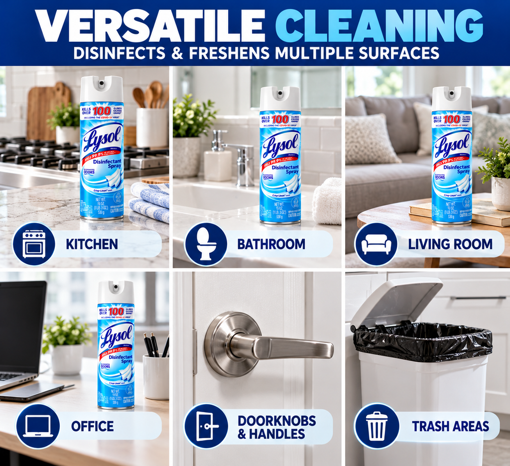 Lysol Disinfectant Spray, Sanitizing and Antibacterial Spray, Deodorizer, Crisp Linen, 19 oz (Pack of 2)