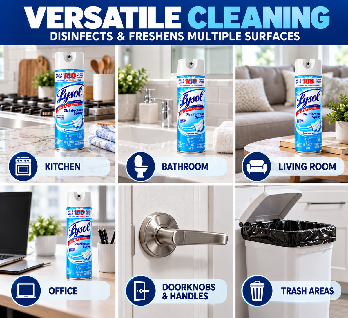 Lysol Disinfectant Spray, Sanitizing and Antibacterial Spray, Deodorizer, Crisp Linen, 19 oz (Pack of 2)