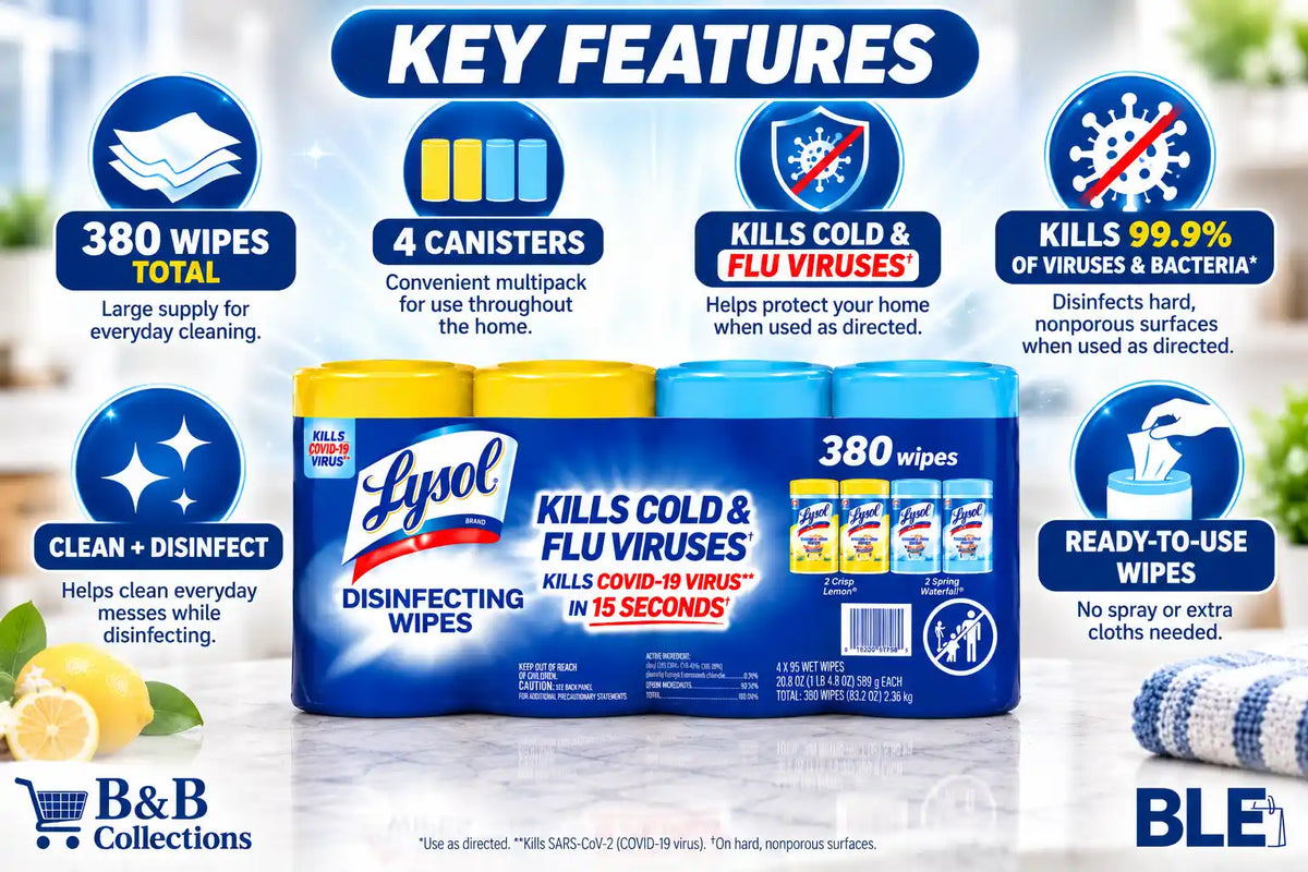 Lysol Disinfecting Wipes, Kills Cold & Flu Viruses, 4-Pack, 380 Wipes Total