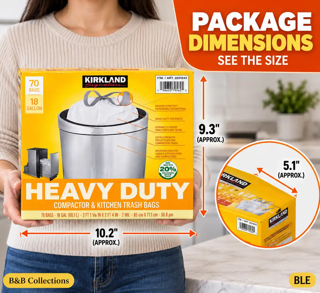 Kirkland Signature 18 Gallon Trash Bags – Heavy Duty Compactor & Kitchen Garbage Bags, 2 Mil Thick, Expandable Drawstring (70 Count)