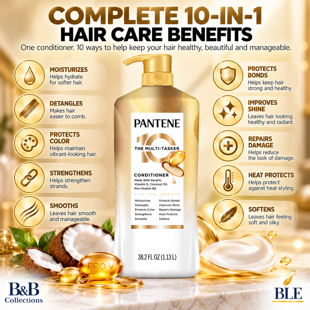 Pantene Pro-V 10 in 1 Multi-Tasker Conditioner, Keratin, Vitamin E & Coconut Oil, Moisturizing & Strengthening Hair Care, 38.2 fl oz