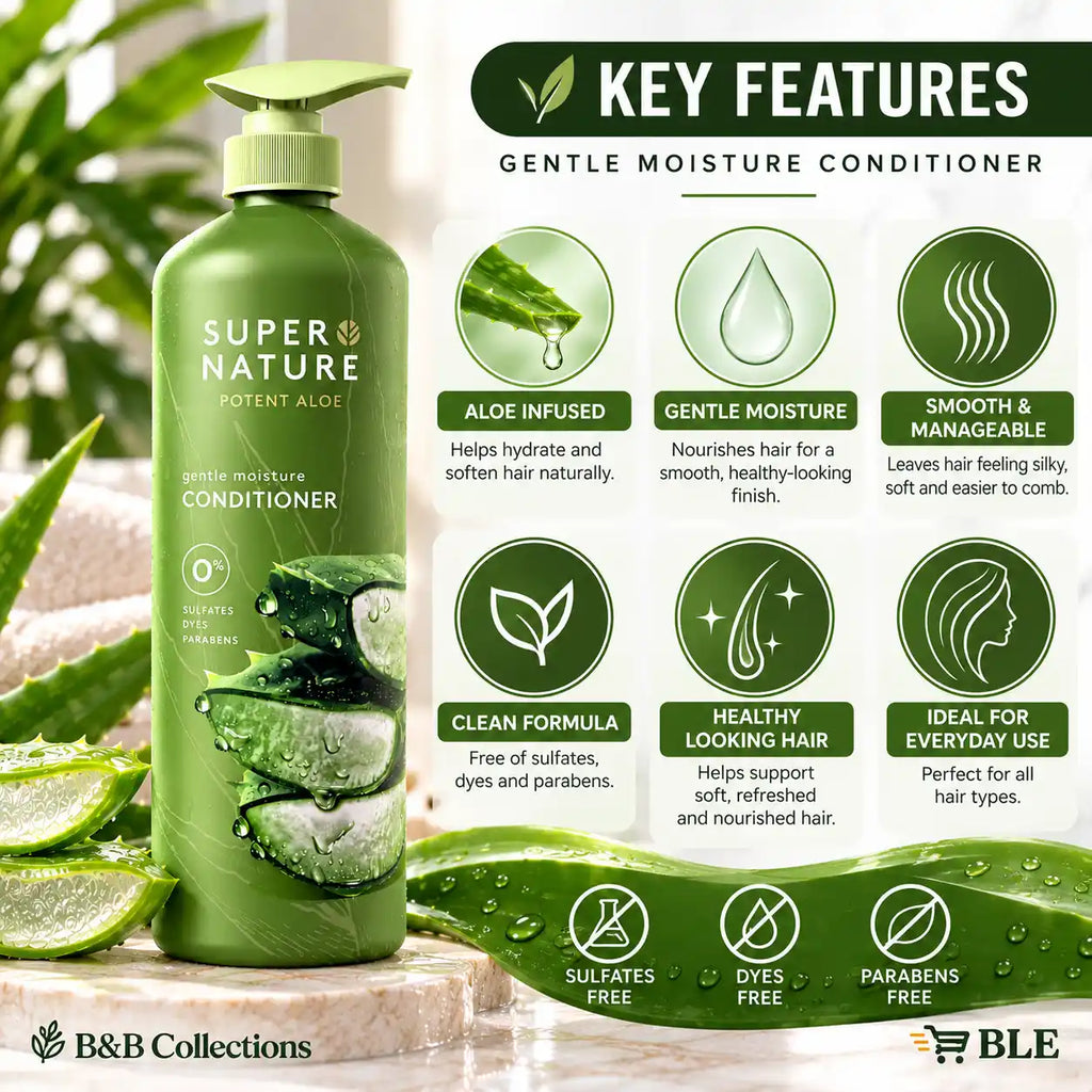 Super Nature Potent Aloe Gentle Moisture Conditioner, Sulfate-Free, Dye-Free & Paraben-Free, Aloe Vera Hair Care